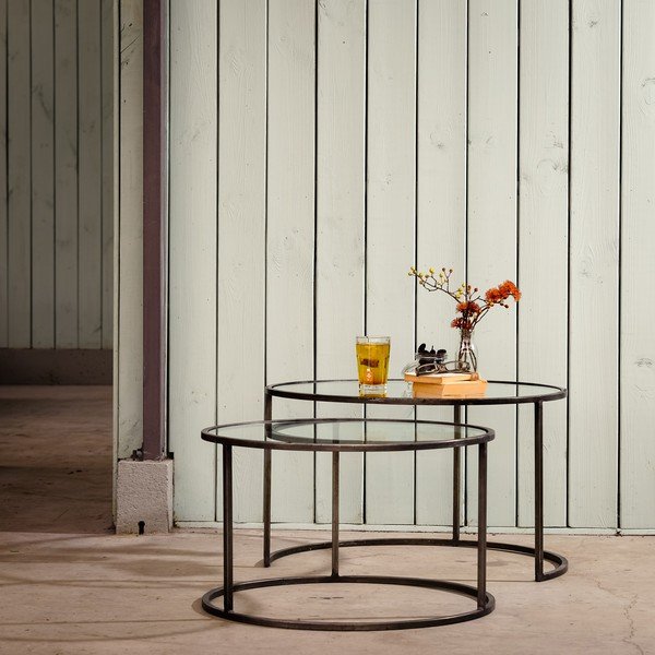 Кръгли масички за кафе от сиво стъкло в комплект от 2 бр. ø 75 см Duarte - Light & Living-image-1