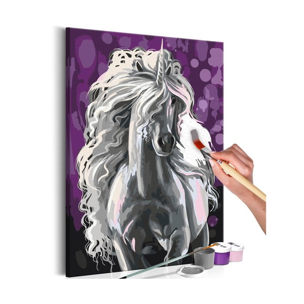 DIY set na tvorbu vlastního obrazu na plátně Artgeist White Unicorn, 40 x 60 cm