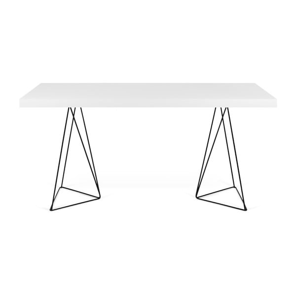 Бяла трапезна маса с метални крака Trestle, 90 x 160 cm - TemaHome