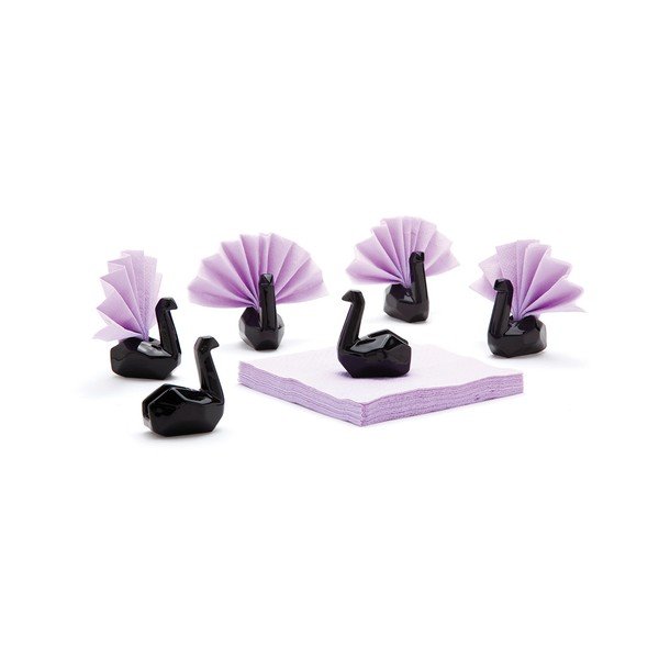 Sada keramických stojánků na ubrousky, Napkin swan 6ks, černé-image-1