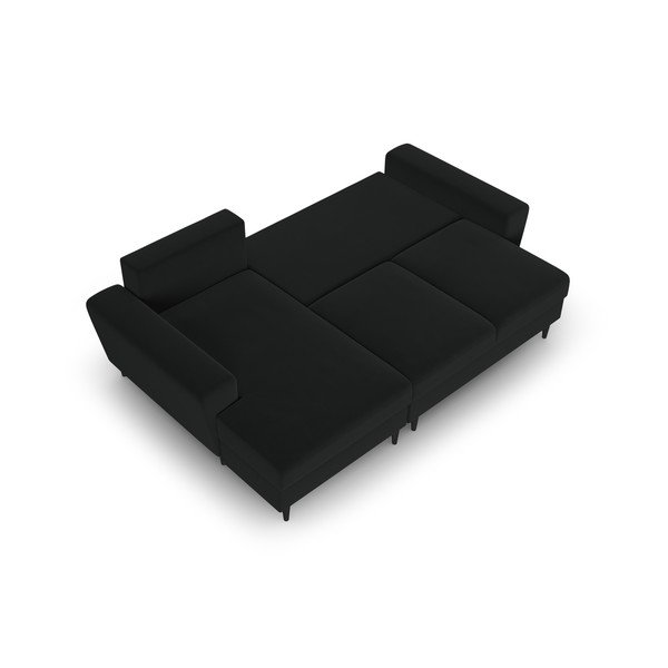 Черен кадифен разтегателен ъглов диван с място за съхранение (ляв ъгъл) Kyoto – Cosmopolitan Design-image-2