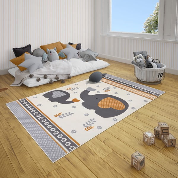 Сив детски килим 150x80 cm Happy Elefant - Hanse Home-image-1