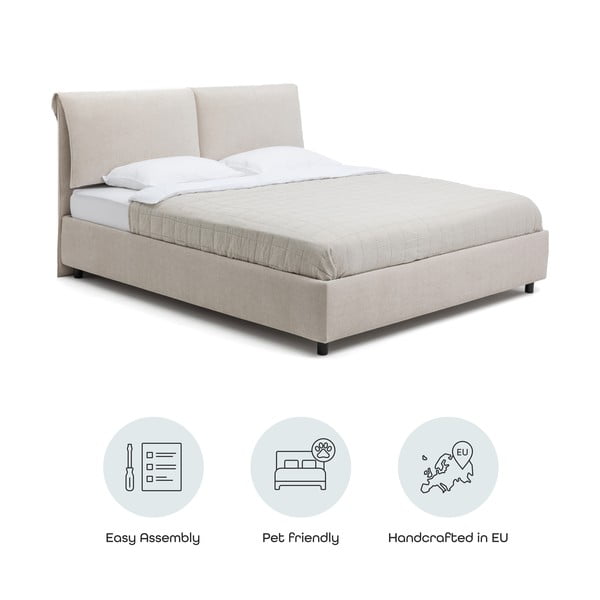 Бежово тапицирано двойно легло с място за съхранение и включена подматрачна рамка 180x200 cm Myra Pillow – Bonami Selection-image-4