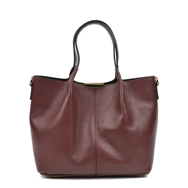 Бургундскочервена кожена чанта с черни дръжки - Carla Ferreri