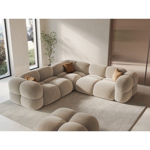 Бежов кадифен ъглов диван Loretto – Cosmopolitan Design-image-1