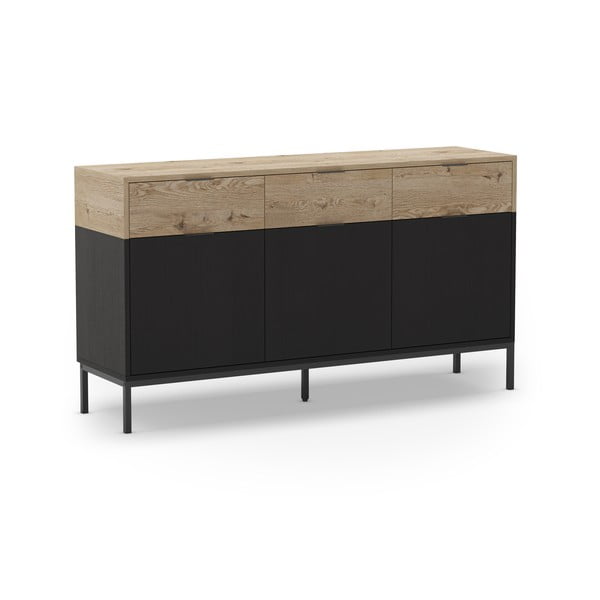 Нисък скрин с дъбов декор в черен и естествен цвят 150x80 cm Marion - Marckeric-image-2