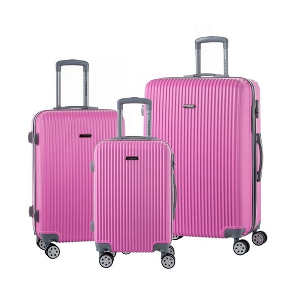 Комплект от 3 светлорозови куфара за пътуване на колелца Emilia - Travel World