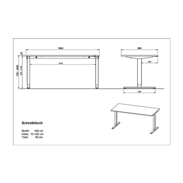 Работна маса с електрическо регулиране на височината с дъбов плот 80x160 cm Lissabon – Germania-image-3