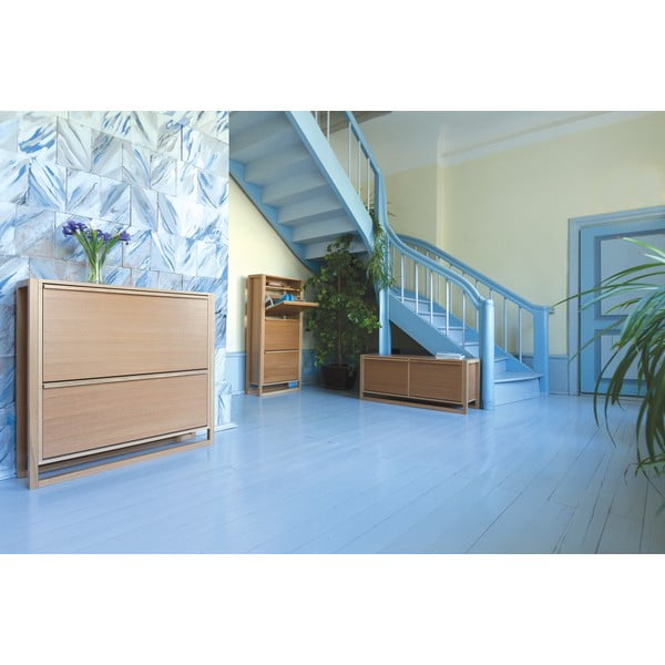 Накланяща се стойка за обувки от декор от дъб  за сядане естествена NewEst – Woodman-image-1