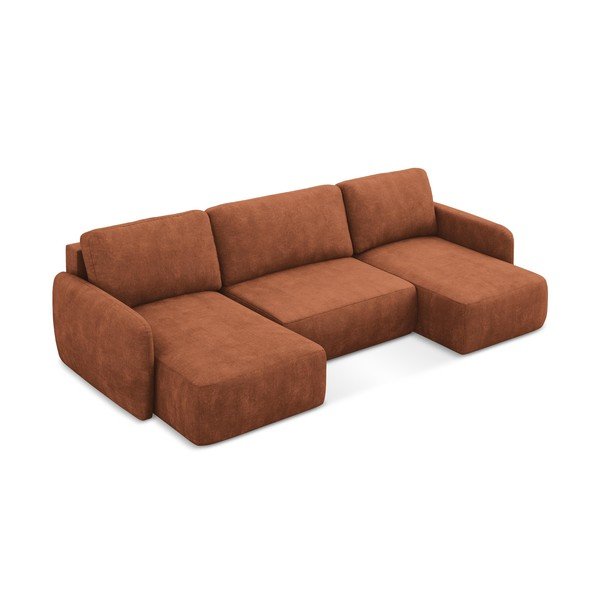 Теракотен шенилов разтегателен ъглов диван с място за съхранение (U форма) Lilo – Makamii-image-2
