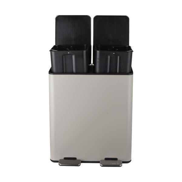 Кафяво-сиво стоманено кошче за боклук 2x20 l за рециклиране с педал   Aliya – Spirella-image-2