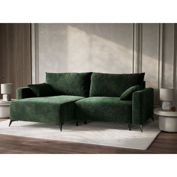 Тъмнозелен шенилов сгъваем/с място за съхранение ъглов диван (ляв ъгъл) Leon – Maison de Rêve-image-4