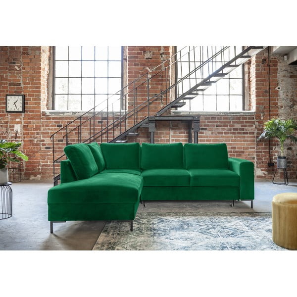 Тъмнозелен кадифен разтегателен ъглов диван (ляв ъгъл) Lofty Lilly – Miuform-image-1