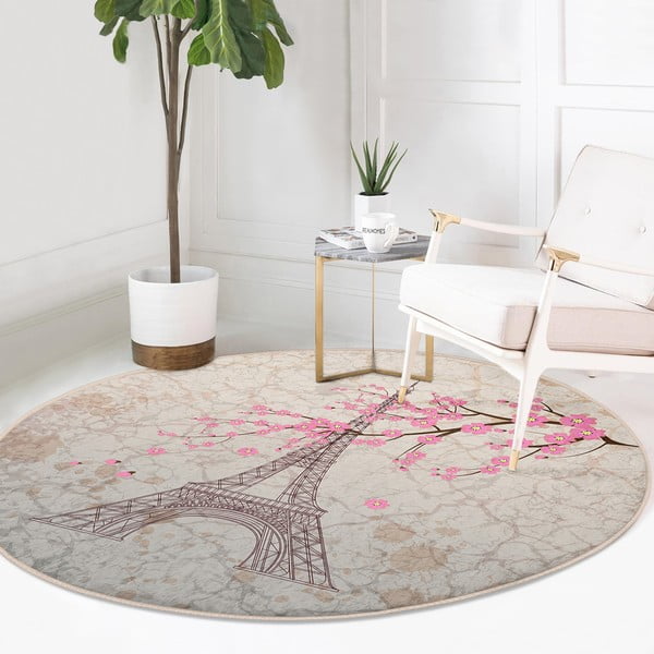 Светлорозов кръгъл килим подходящ за пране и за прахосмукачки роботи ø 120 cm Comfort – Mila Home-image-3