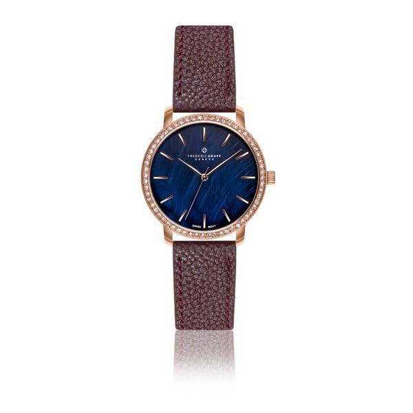 Дамски часовник с каишка от естествена кожа в цвят бордо Lismo - Frederic Graff