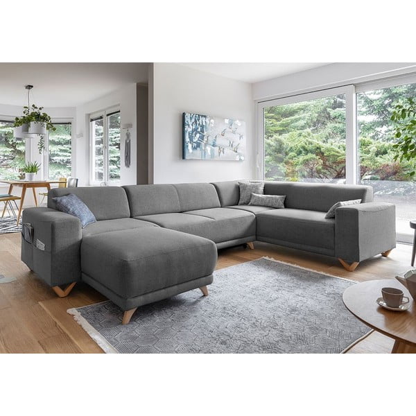 Сив разтегателен/с място за съхранение ъглов диван (десен ъгъл/U форма) Classy Sophie – Miuform-image-3