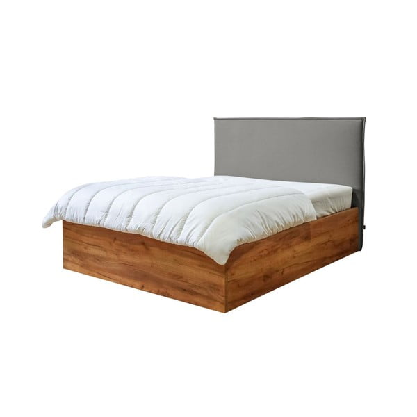 Сиво-натурално двойно легло с място за съхранение с решетка 160x200 cm Cara - Bobochic Paris