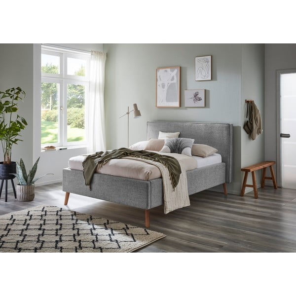 Светлосиво двойно легло 140x200 cm тапицирано с място за съхранение с включена подматрачна рамка Riva – Meise Möbel-image-1