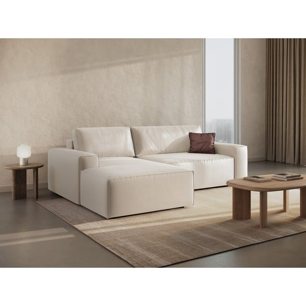 Бежов кадифен разтегателен с място за съхранение ъглов диван (ляв ъгъл) Jodie – Micadoni -image-2