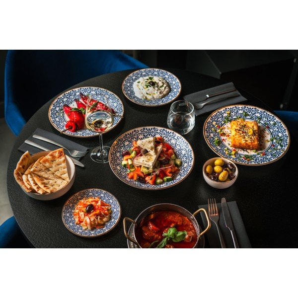 Бяла/синя десертна порцеланова чиния ø 16 cm Azul – BonBistro-image-4