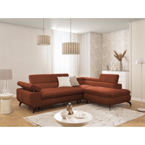 Теракотен шенилов ъглов диван (десен ъгъл/L форма) Marbeya  – Ropez-image-1