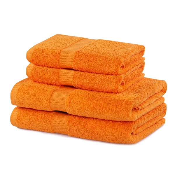 Оранжеви памучни хавлии и кърпи за баня в комплект от 4 бр. от тери Marina – DecoKing