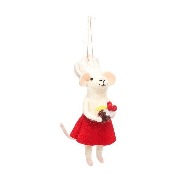 Вълнена  ръчно изработена коледна украса 14 cm Mary Baker Mouse – Sass & Belle