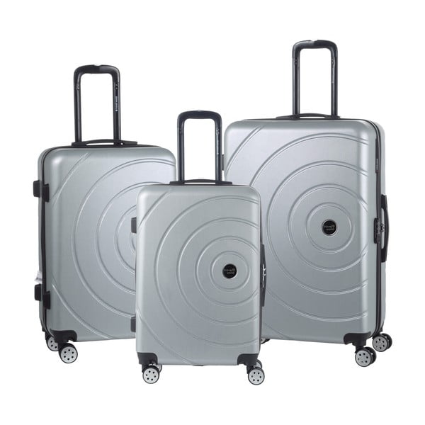 Комплект от 3 куфара на колелца в сребристо - Travel World
