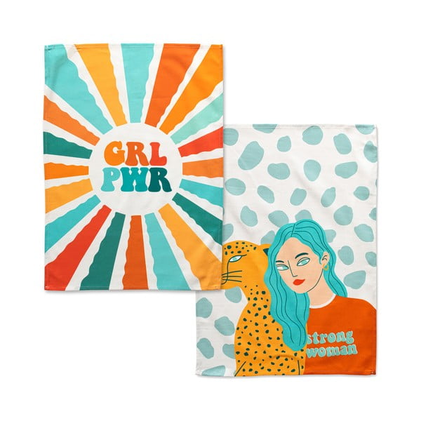 Памучни кърпи в комплект от 2 броя 50x70 cm Girl power - Aware