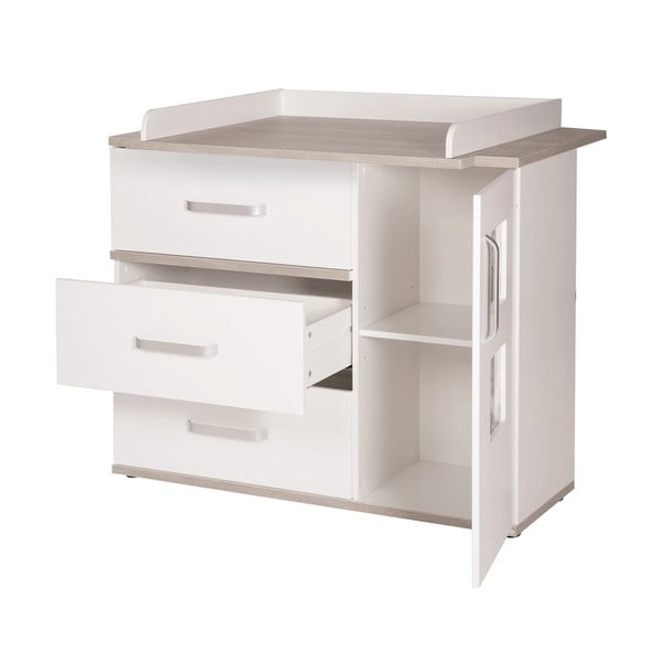 Бял нисък скрин в декор от бряст с масичка за преповиване 117x102 cm Moritz - Roba-image-2