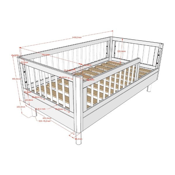 Бяло детско креватче от масивен бук 70x140 cm Forrest – Vipack-image-2