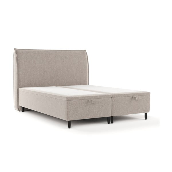 Двойно тапицирано легло в сиво-бежов цвят с място за съхранение 200x200 cm Pearl – Maison de Rêve