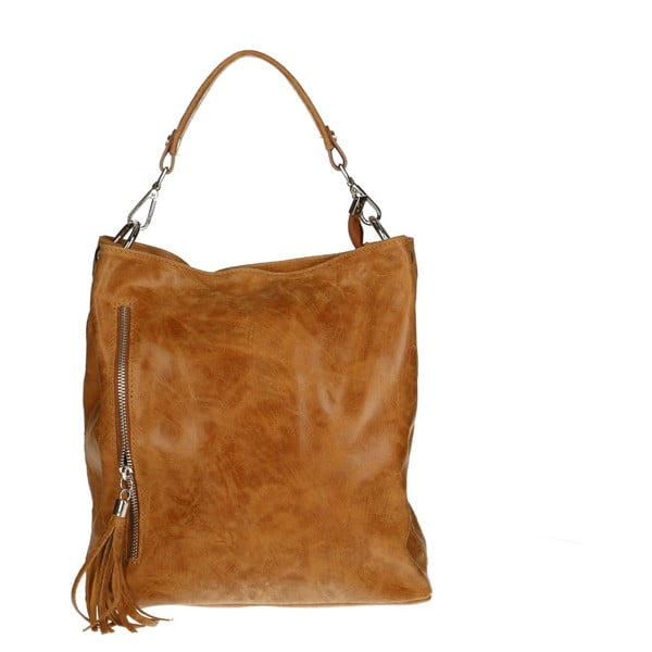 Кафява кожена чанта Pendella в цвят коняк - Chicca Borse