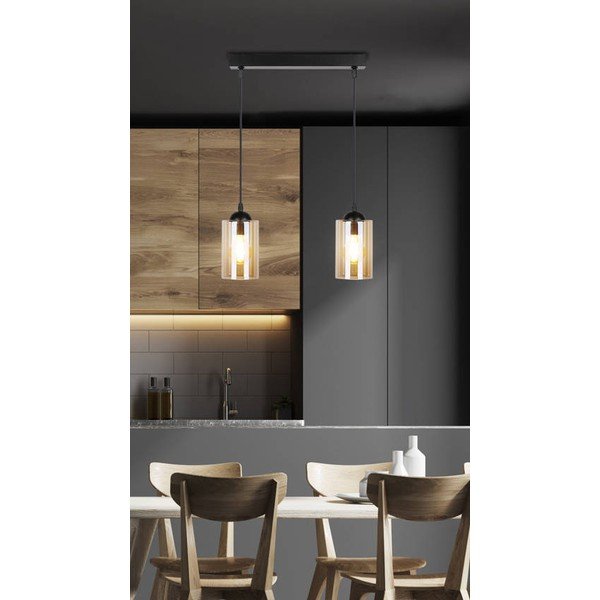 Черна висяща лампа със стъклен абажур 10x34 cm Bistro - Candellux Lighting-image-1