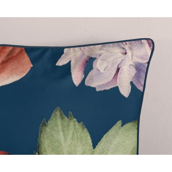 Тъмносиньо двойно удължено спално бельо от памучен сатен 200x220 cm Fiori – Descanso-image-3