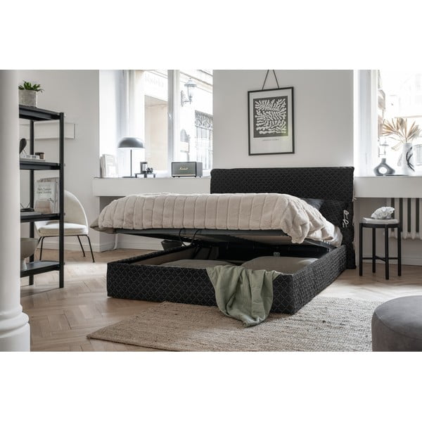 Черно тапицирано двойно легло и решетка 160x200 cm Sleepy Luna - Miuform-image-1