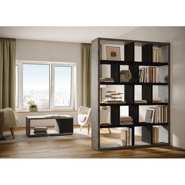Етажерка за книги с декор от бетон в тъмносиво-черно 150x198 cm Berlin - TemaHome-image-1
