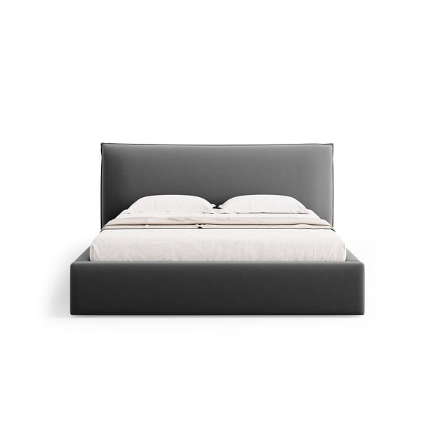 Тъмносиво двойно тапицирано легло  с място за съхранение с включена подматрачна рамка 140x200 cm Elio – Milo Casa-image-3