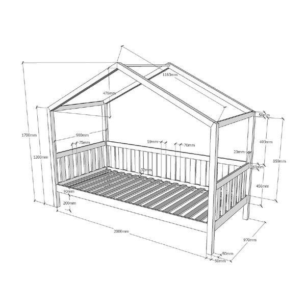 Детско легло къща, изработено от борова дървесина, 90 x 200 cm Dallas - Vipack-image-2