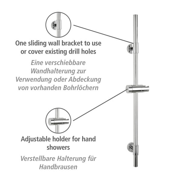 Стенна пръчка за душ от неръждаема стомана в блестящо сребристо 66 см Basic - Wenko-image-3