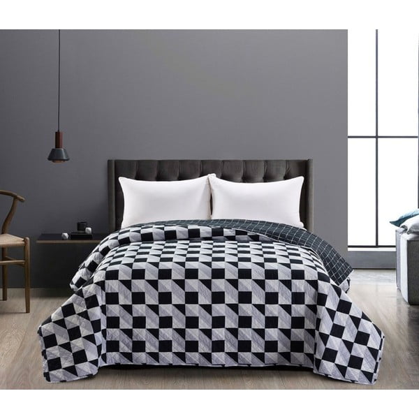 Черно-сива двустранна покривка за легло от микрофибър Hypnosis Mastery, 220 x 240 cm - DecoKing