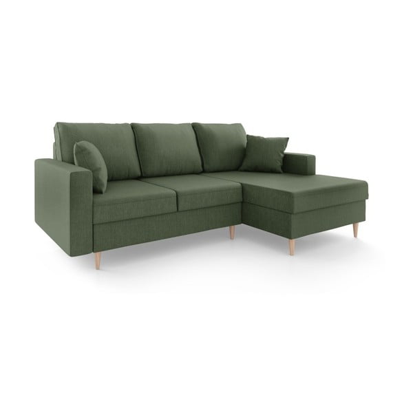 Зелен разтегателен диван с място за съхранение Aubrieta, десен ъгъл - Mazzini Sofas