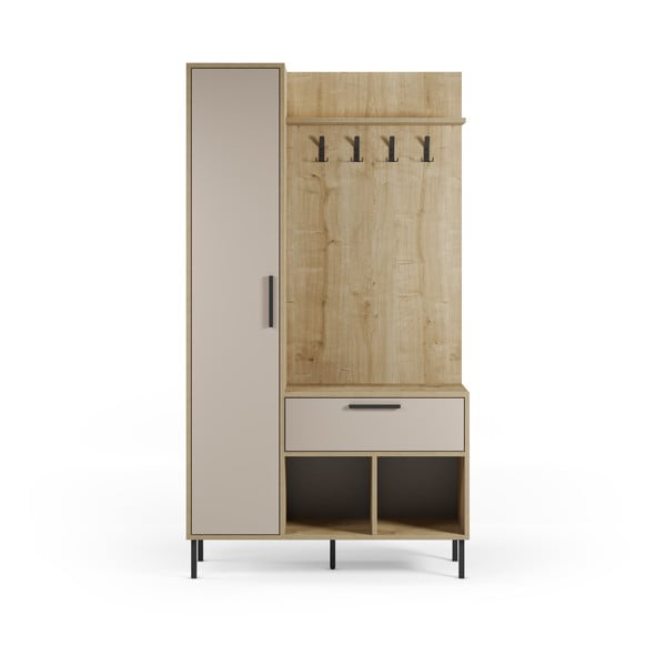 Кремаво-естествен комплект за коридор от декор от дъб  108x195x35 cm Heidy – Marckeric