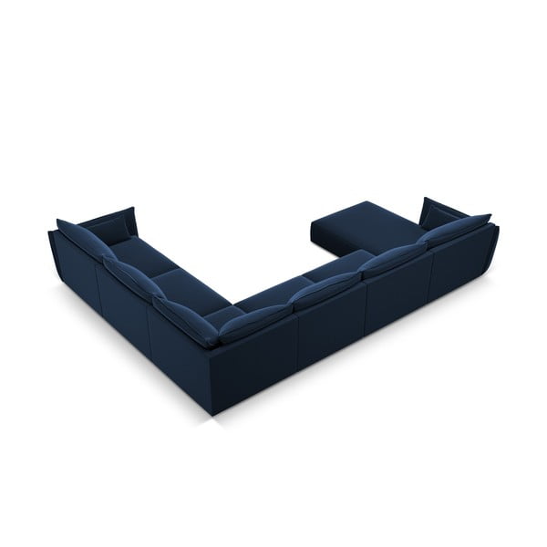 Тъмносин кадифен ъглов диван (десен ъгъл/U форма) Vanda – Mazzini Sofas-image-3