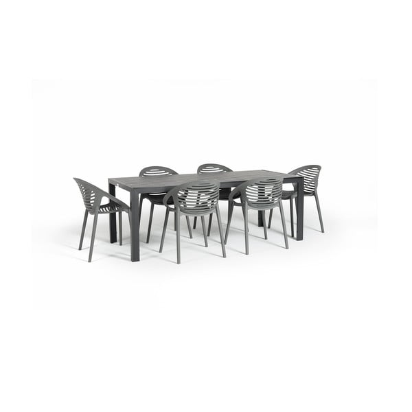 Градински комплект за хранене за 6 души със сив стол Joanna и маса Viking, 90 x 205 cm Viking & Joanna - Bonami Selection