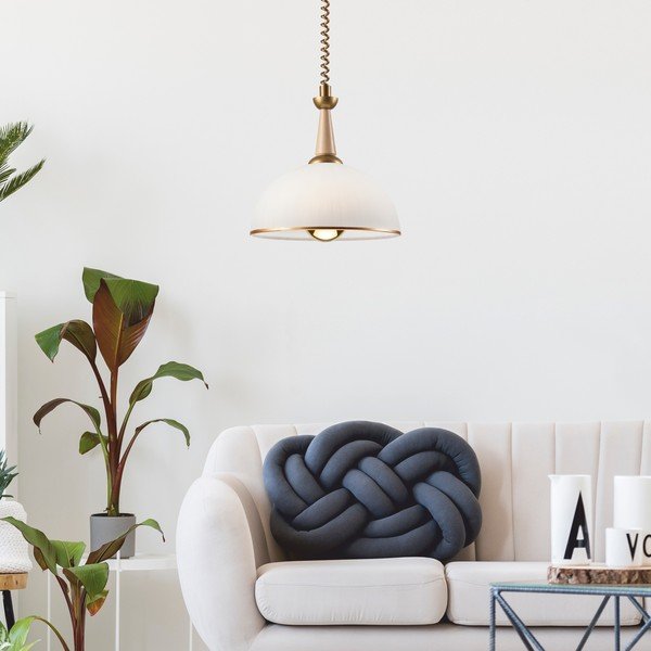 Висящо осветително тяло в златист и естествен цвят със стъклен абажур ø 30 cm Ciara – LAMKUR-image-2