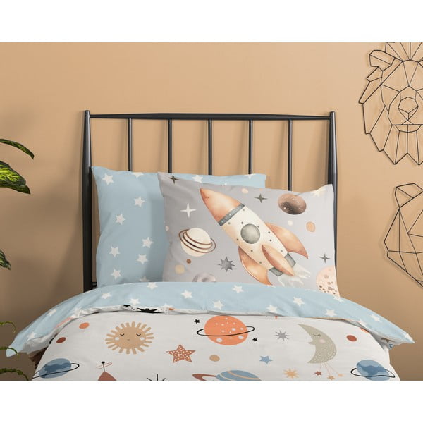 Синьо -бежово единично  памучно детско спално бельо 140x200 cm Eclips – Good Morning-image-2