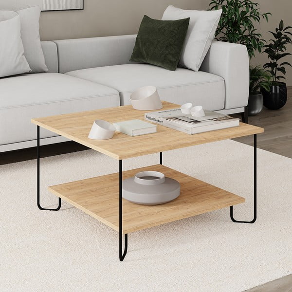 Масичка за кафе с плот в дъбов декор в естествен цвят 80x80 cm Tonka - Marckeric-image-2