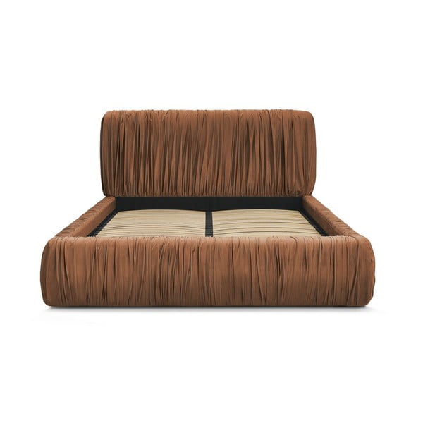 Оранжево тапицирано двойно легло с място за съхранение с включена подматрачна рамка 180x200 cm Blair – Bobochic Paris-image-4