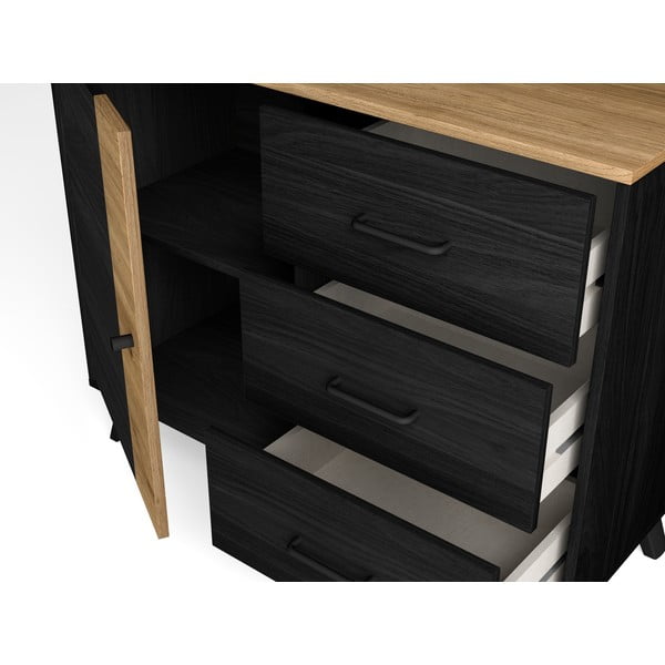 Нисък скрин от дъб в черно/натурално 92x81 cm Texas - Marckeric-image-4